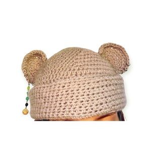 Handmade Crochet Pierced Ear Bear Beanie